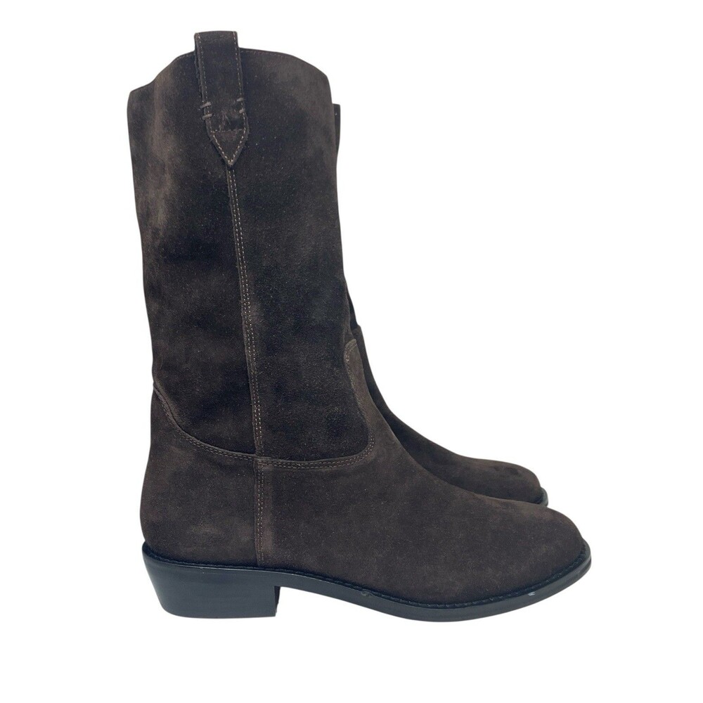 J Crew Brown Suede Mid Calf Pull On Leather Western Boots Ranch Luxe Womens 9 - Picture 14 of 14